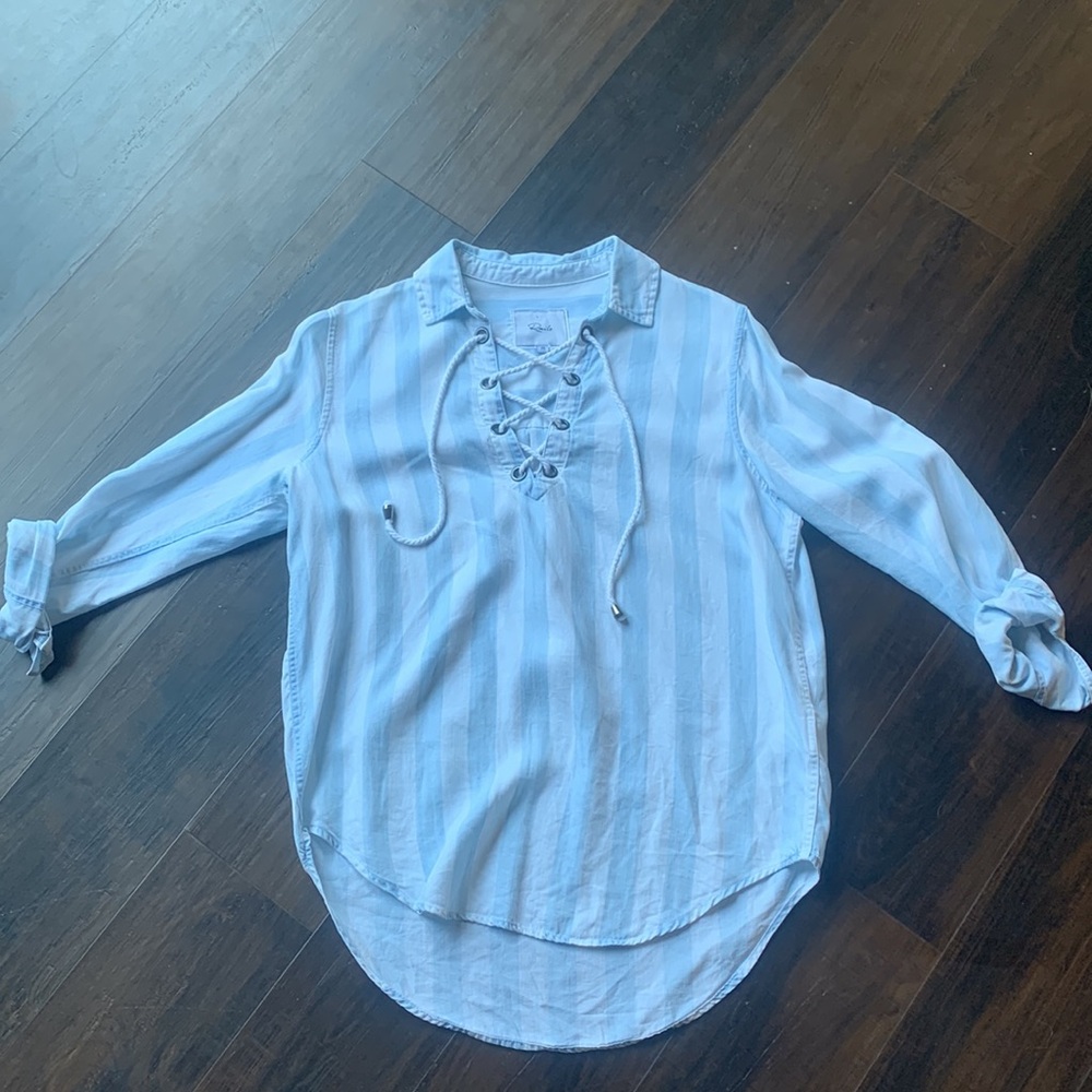Rails Uli Block Stripe Shirt, Size Xs, Light Blue… - image 3
